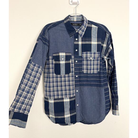 Lauren Ralph Lauren Tops - Ralph Lauren Plaid Patchwork Shirt Womens M Blue Long Sleeve Button Up